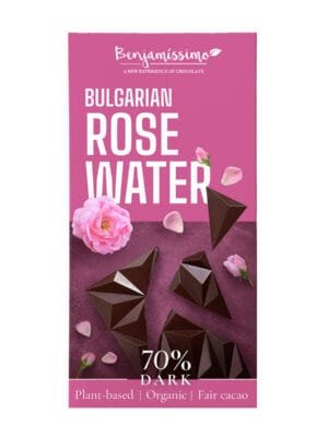 Organic Vegan Dark Chocolate with Bulgarian Rose Water – 70% Cocoa, 70g