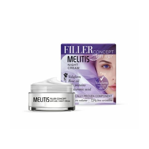 Anti-Age Night Cream Melitis Filler Concept with Voluform, Hyaluronic Acid, Silk Proteins & Rose Oil